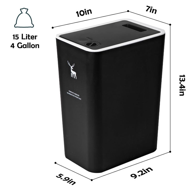 XPIY Plastic Trash Can, 12 Gallon Capacity, Black Color, Easy to Use, Prevents Spills - Image 2